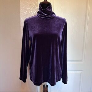 Susan Graver Purple‎ Velvet Mock Turtleneck Long Sleeve Blouse Size Small